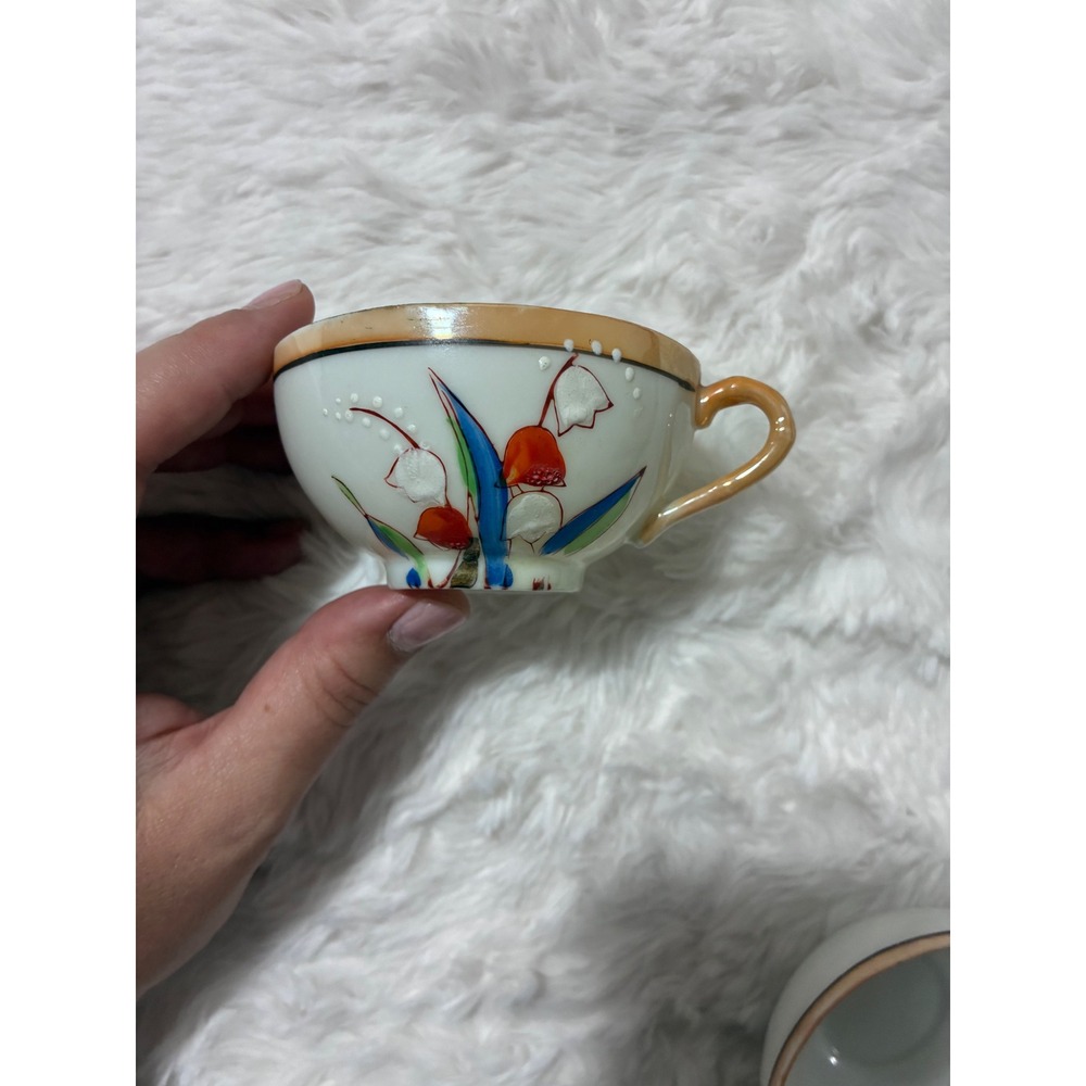 VTG 1950s Takito Lusterware Japan Porcelain Hand painted Floral Teacups Set of 2